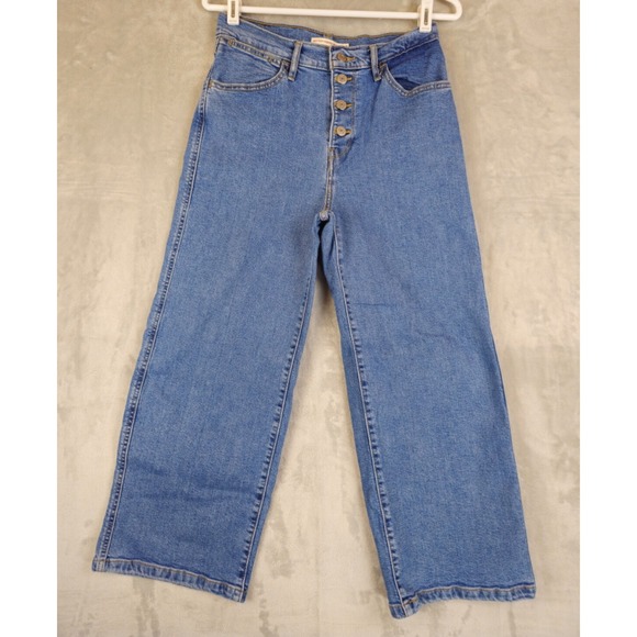 LEVI'S‎ Womens Sz 27 Mile High Cropped Wide Leg Jeans Exposed Button Fly Stretch - Picture 1 of 6